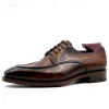 Fashion Brown Mens Derby Genuine Leather Formal Shoes