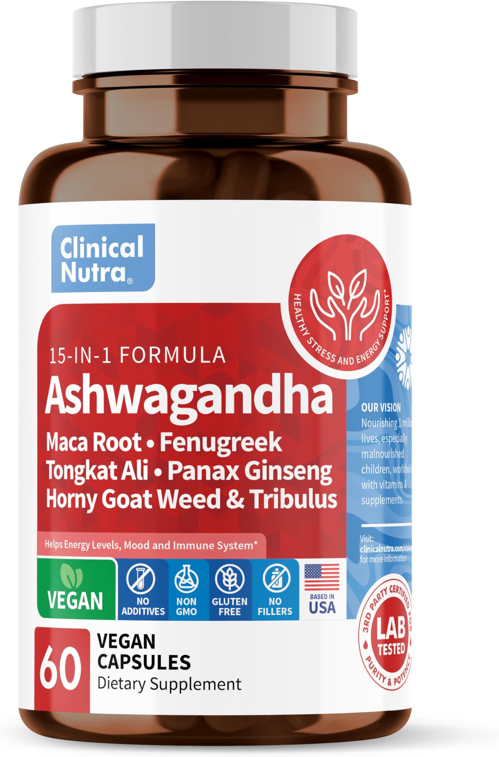 Ashwagandha 5000mg Root 2000mg Fenugreek 3000mg Tongkat Ali Ginseng Supplement l 60 Vegan Thyroid Capsules l USA Made