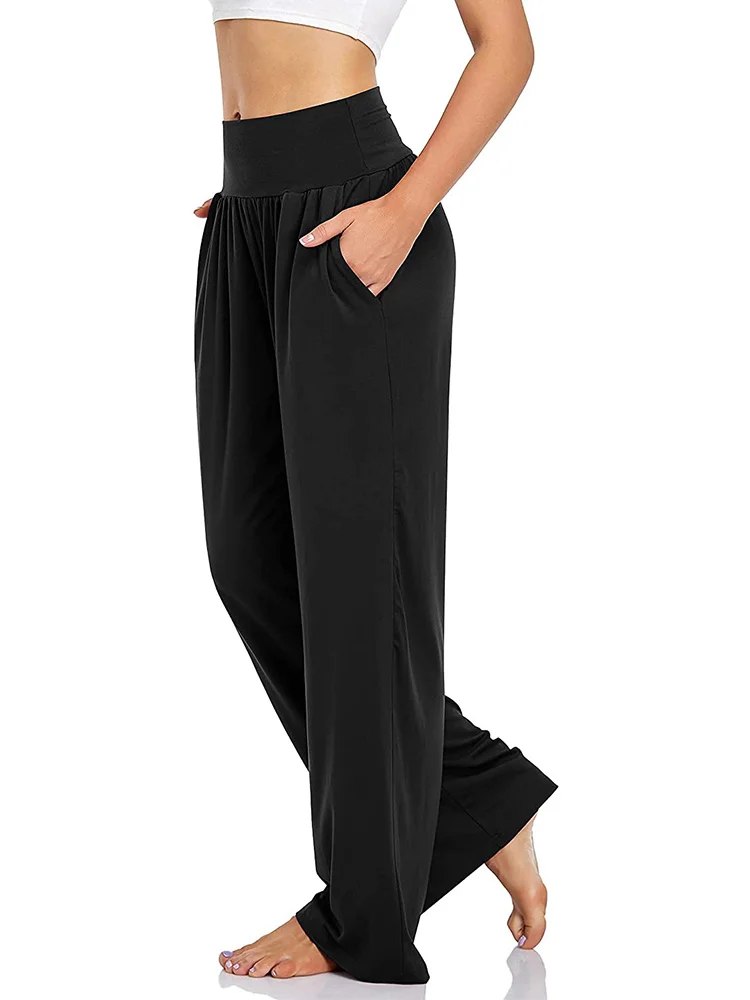 Comstylish Solid Pocket Wide Leg Casual Pants