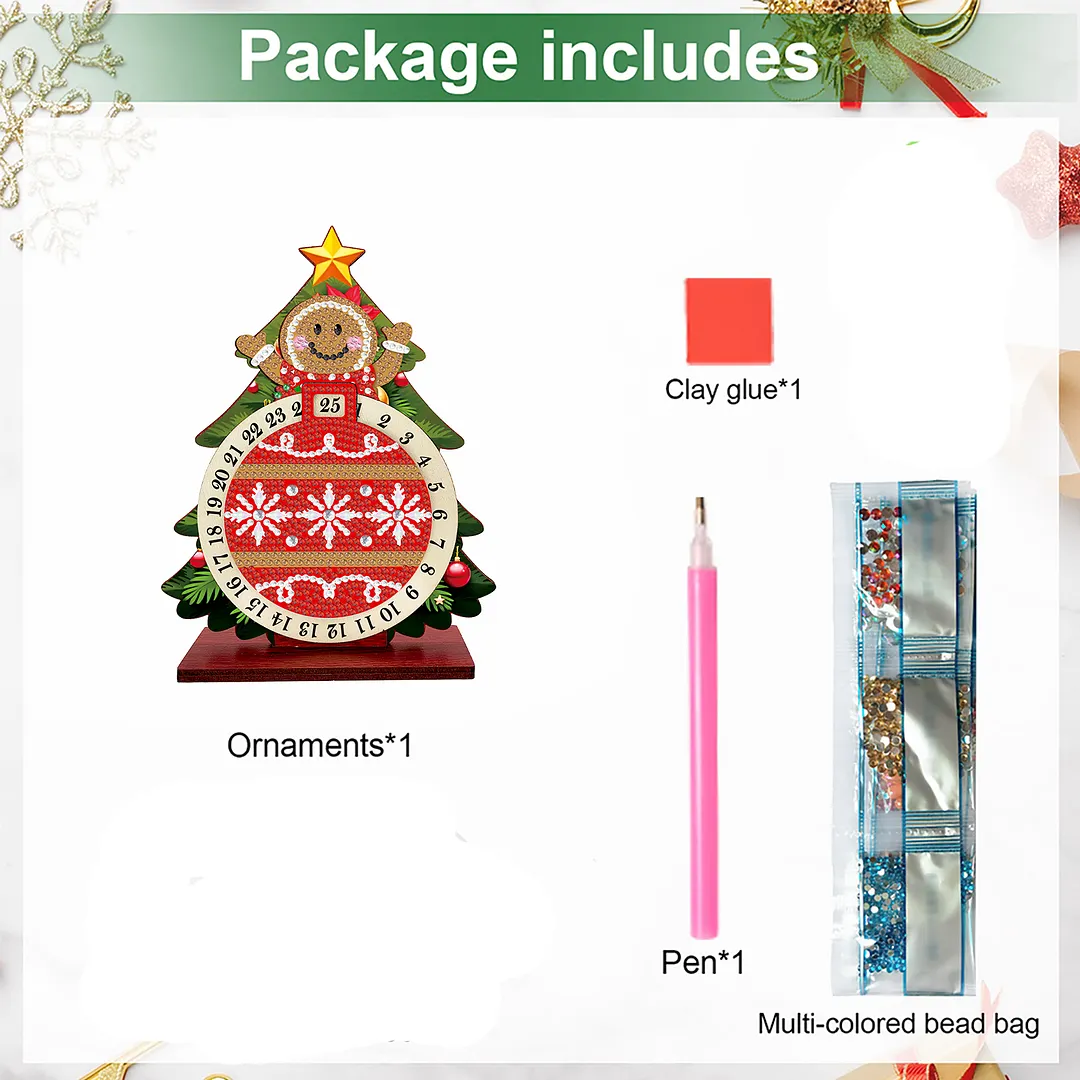 Gingerbread Man DIY Christmas Countdown Diamond Painting Tabletop Ornaments Kit 25 Days Crystal Art Craft Decoration Wooden for Living Room Home Office Decoration