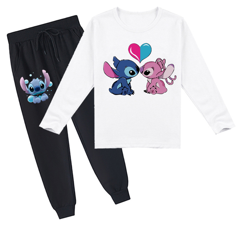 Mayoulove Stitch Cartoon Long-sleeved T-shirt and Trousers Set - Cute and Comfortable for Kids of All Ages-Mayoulove