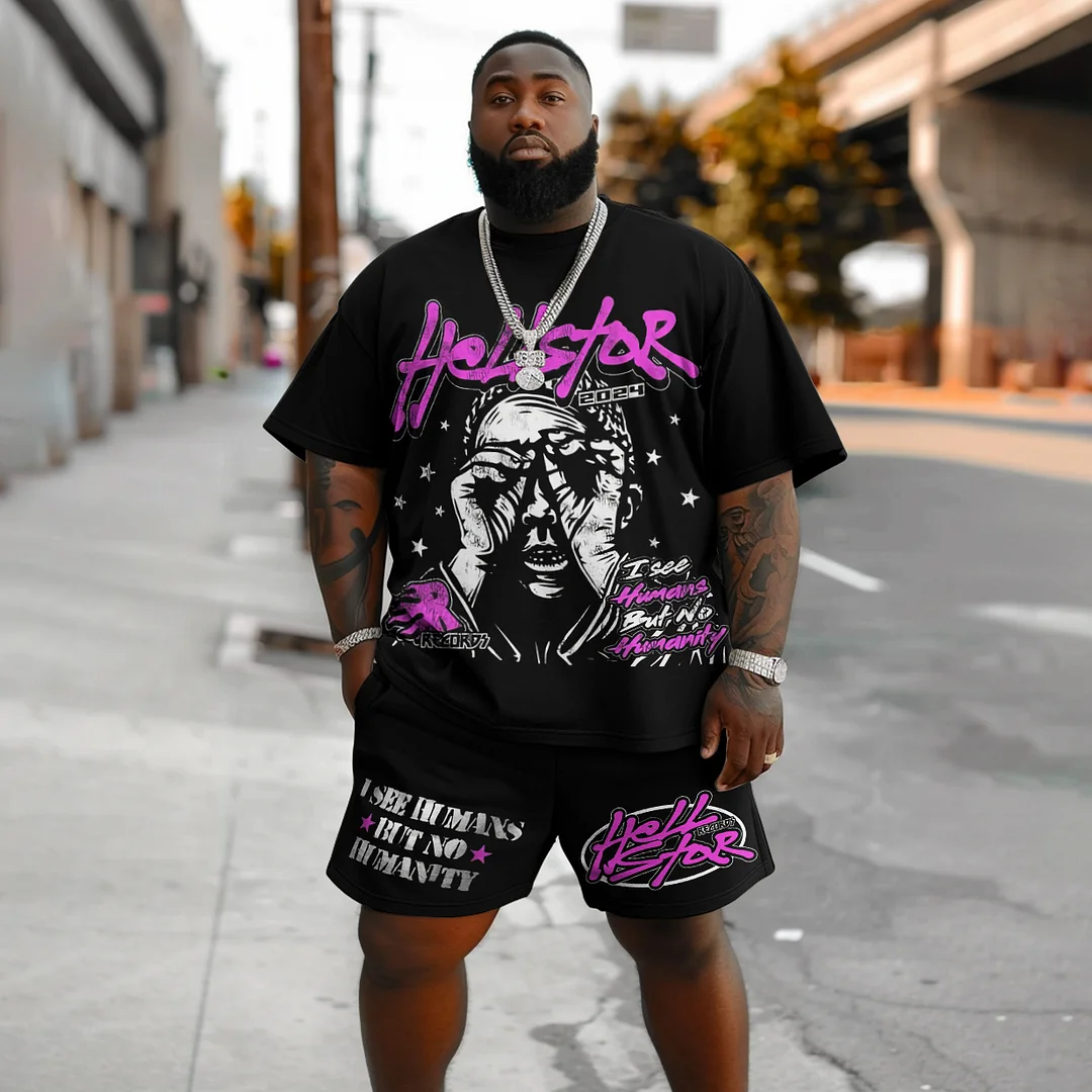 Men's Plus Size Street Hip Hop Hell Star With I See Humen Graphic T-Shirt Shorts Set
