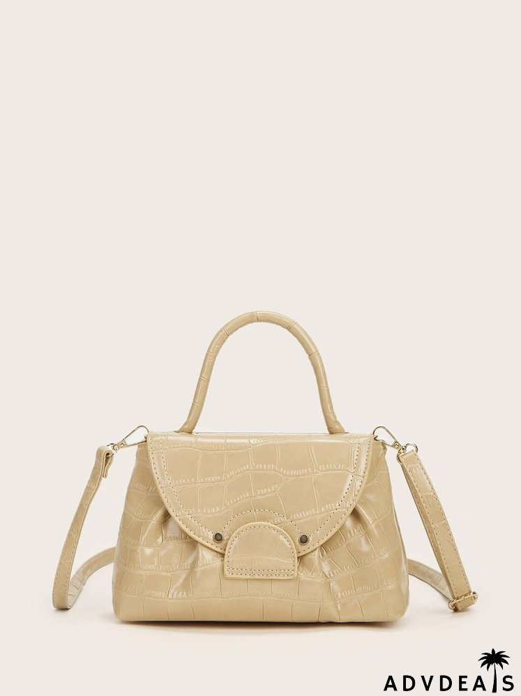 Croc Embossed Flap Satchel Bag