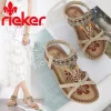 RIEKER&reg; Nowe płaskie sandały z odkrytymi palcami i kamieniami kwiatowymi Sandały plażowe
