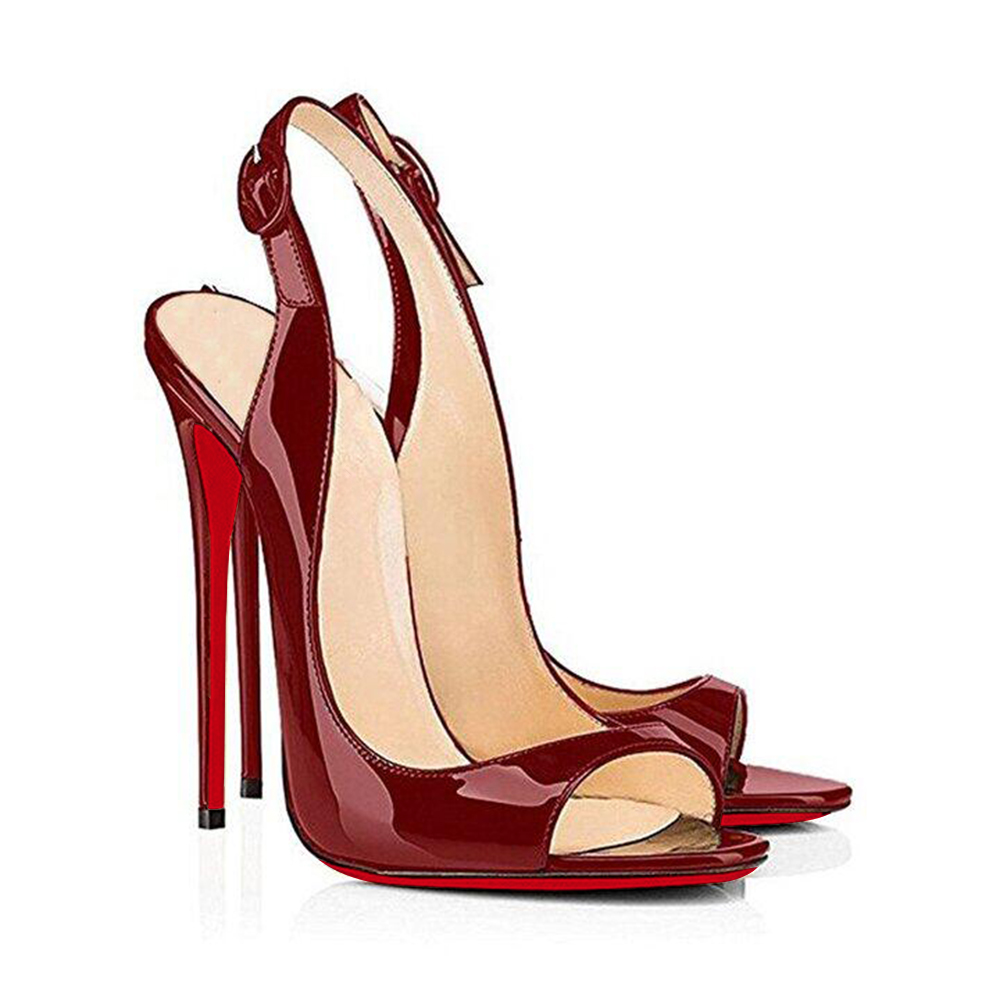 4.72 women's open toe leaky heel  Burgundy high heels-vocosishoes