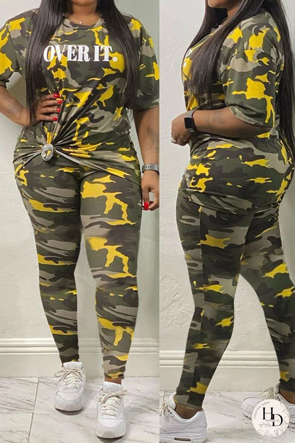 Yellow Casual Solid Regular Half Sleeve Two Pieces