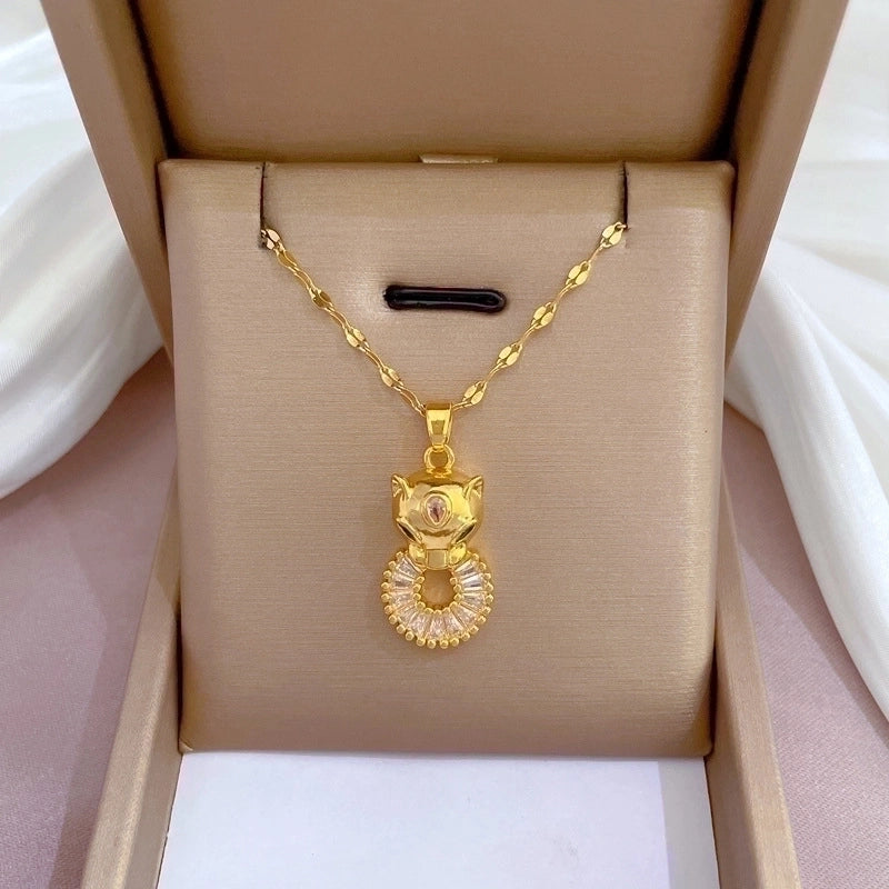 2 Pieces Fashion Heart Shape Butterfly Titanium Steel Copper Inlay Artificial Diamond Pendant Necklace