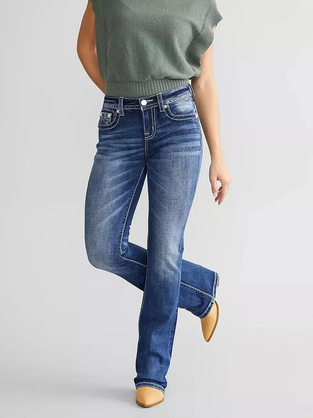 Women's Embroidered Denim Micro-pull Pants Elegant Denim Jeans