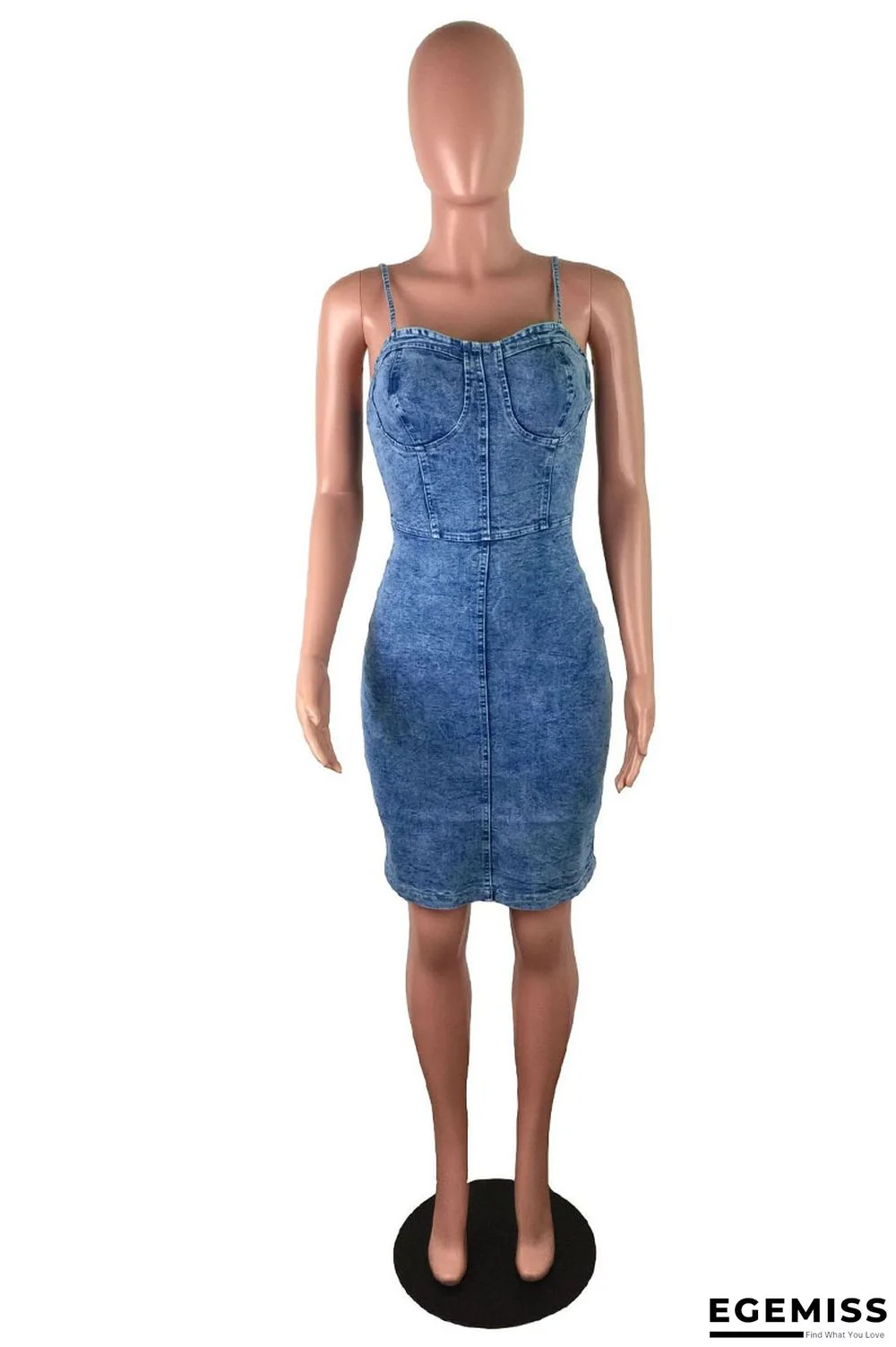 Light Blue Sexy Casual Solid Make Old Spaghetti Strap Pencil Skirt Dresses | EGEMISS