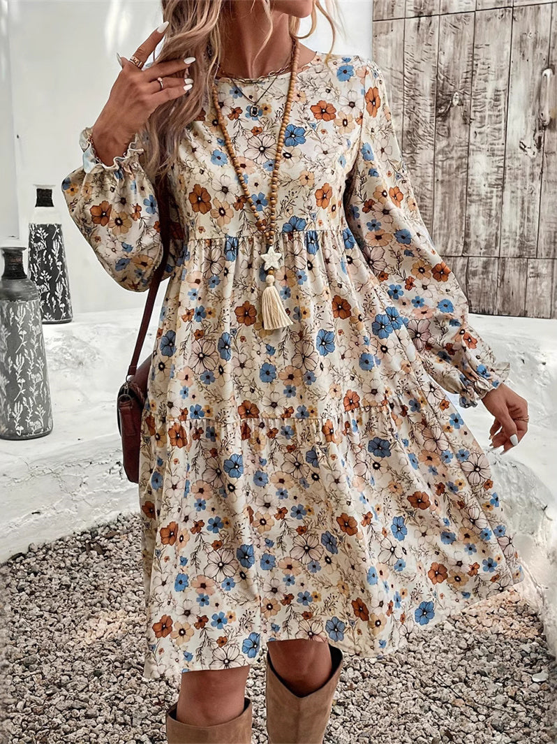 Women Long Sleeve V-neck Graphic Floral Printed Top