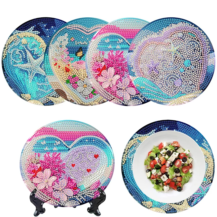 4 Pcs Seashell Rose House Diamond Art Place Mat with Holder for Dining Tables