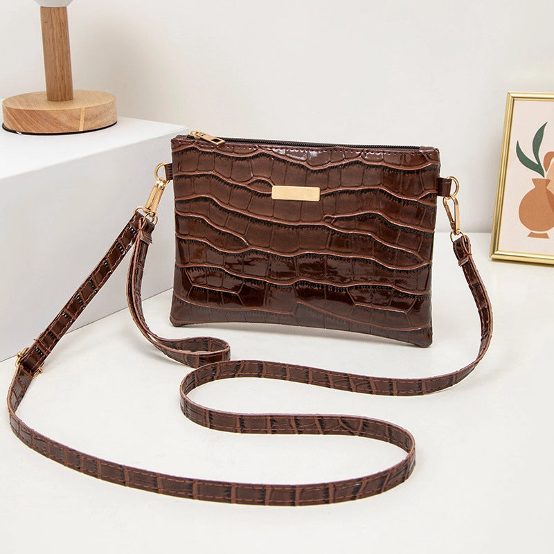 Women’s Pu Leather Solid Color Crocodile Classic Style Square Zipper Crossbody Bag