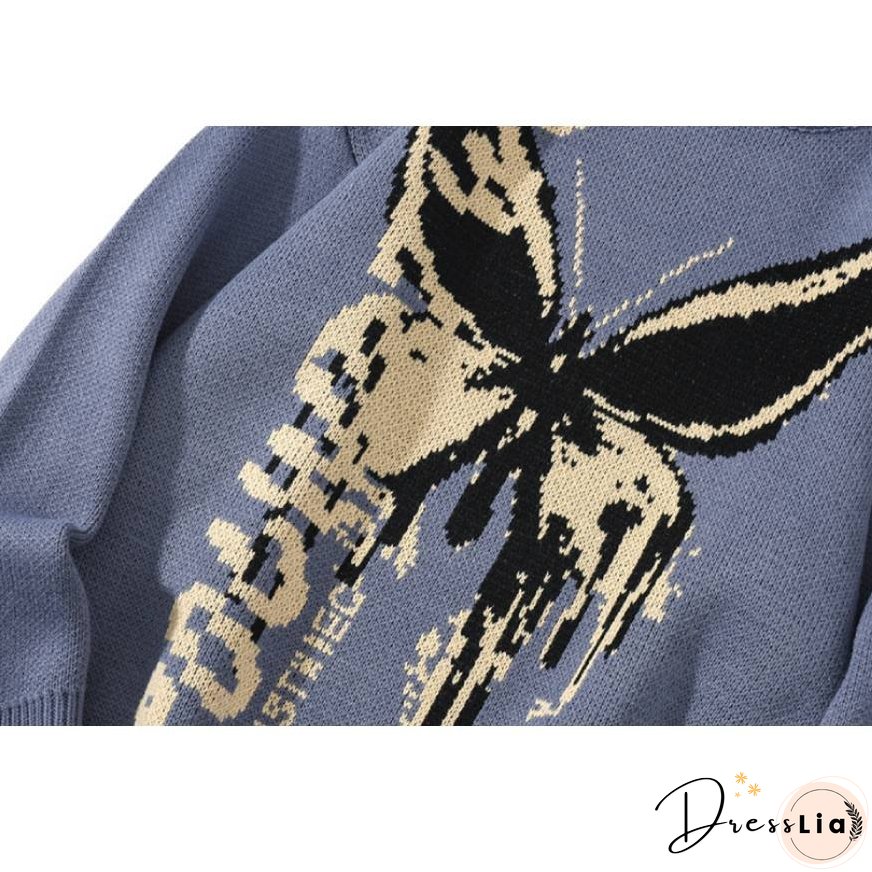 Butterfly & Letters Graffiti Print Sweater
