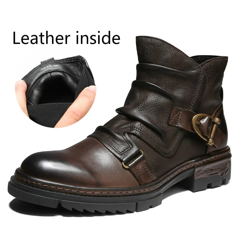 Big Size 38-52 Vintage Wrinkle 100% Genuine Leather Men's Chelsea Boots Side Zip Comfortable Men Shoes Male Ankle Boots Classic