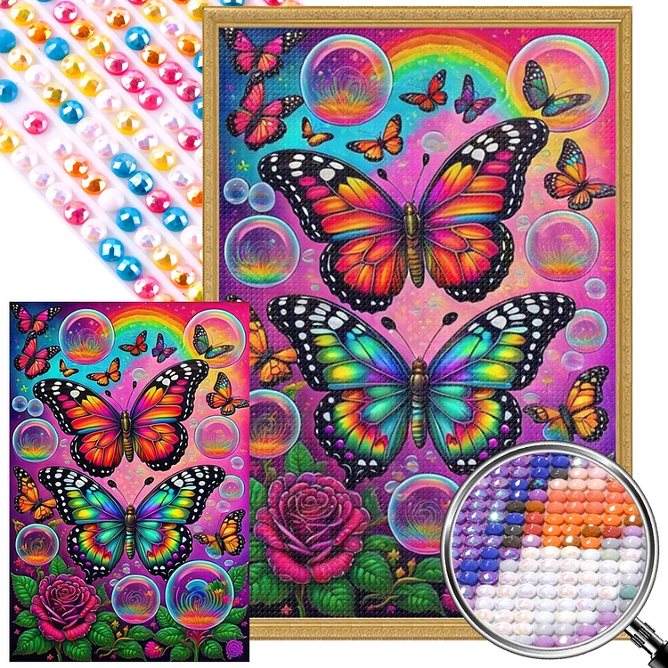 Partial AB Drill - Full Round Diamond Painting - Garden Bubble Butterfly 40*60CM