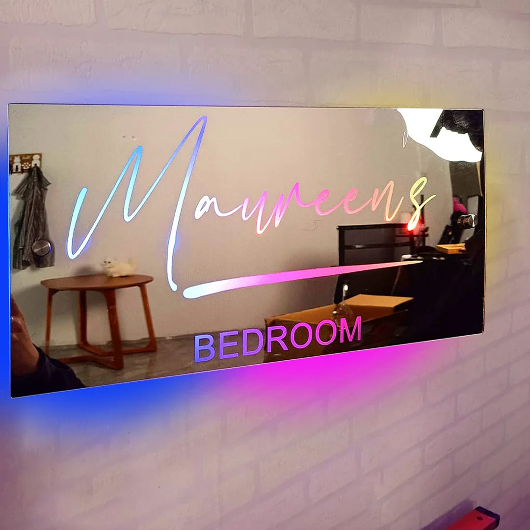 Personalized Name Mirror Sign Optional Templates Neon Sign With LED Lights Custom Text Multicolor Glow Wall Decor Gift for Family