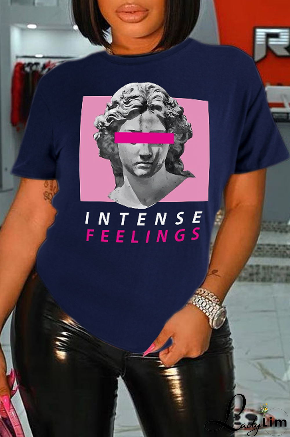 Black Street Daily Print Patchwork O Neck T-Shirts