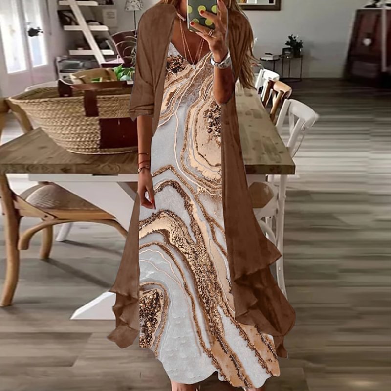 Commuter Print Maxi Dress Two Piece Set