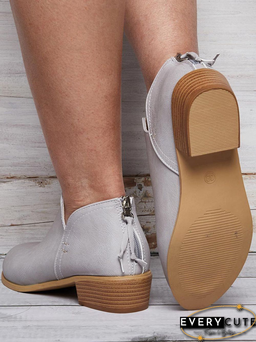 Pu Chunky Heel Zipper Pumps