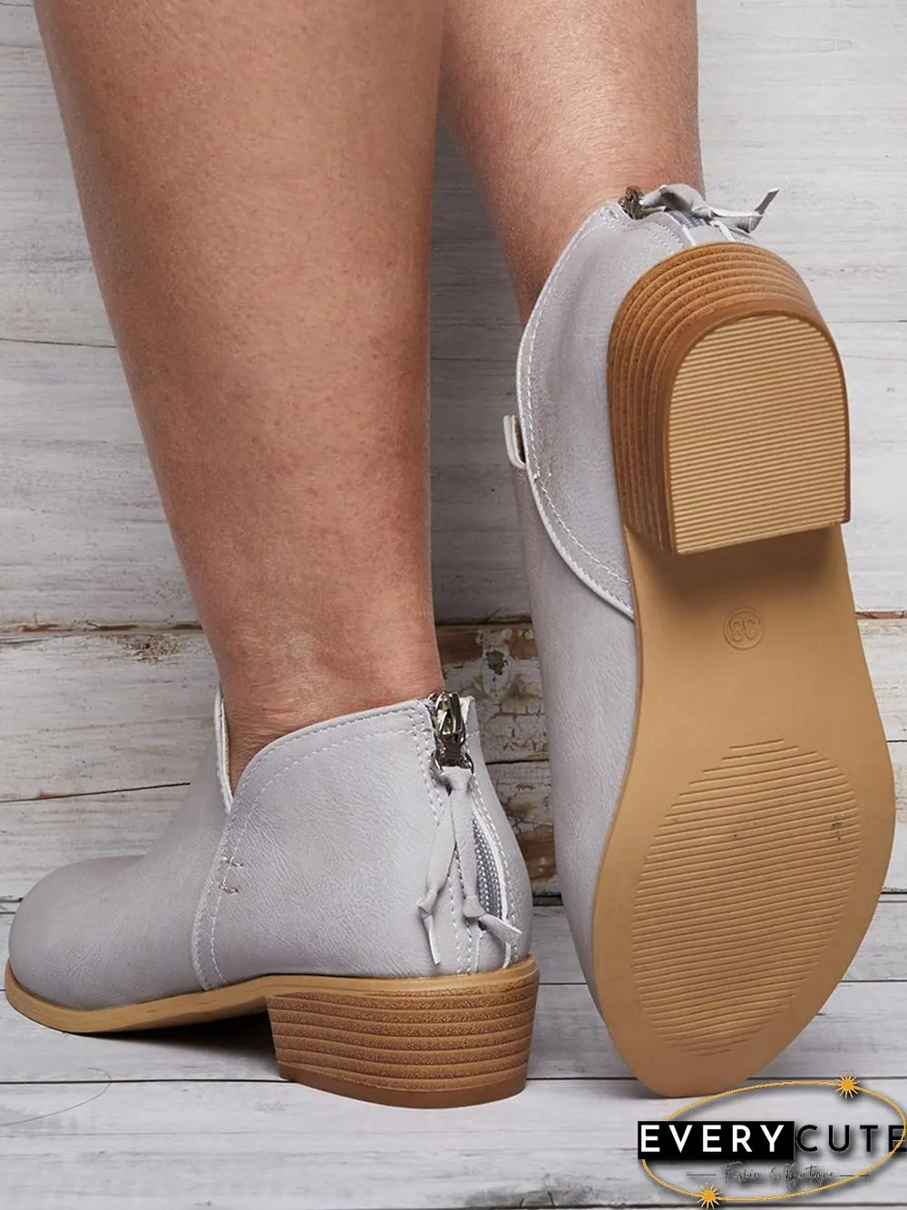 Pu Chunky Heel Zipper Pumps