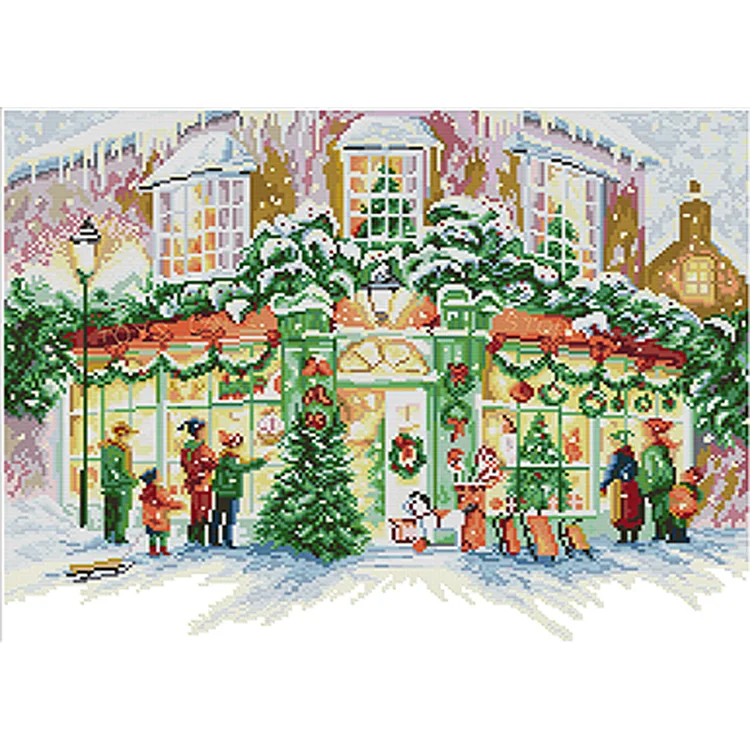 Joy Sunday Christmas Gift Shop 14CT Stamped Cross Stitch 47*40CM