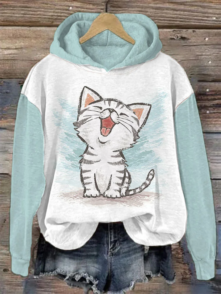Cute Cat Print Cotton Cozy Hoodie