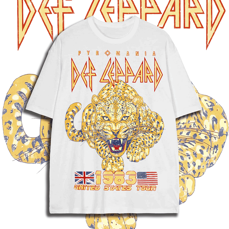 Davidhawaii100% Cotton Casual Trendy Retro Rock Leopard Double-sided White T-shirt - 100% Cotton