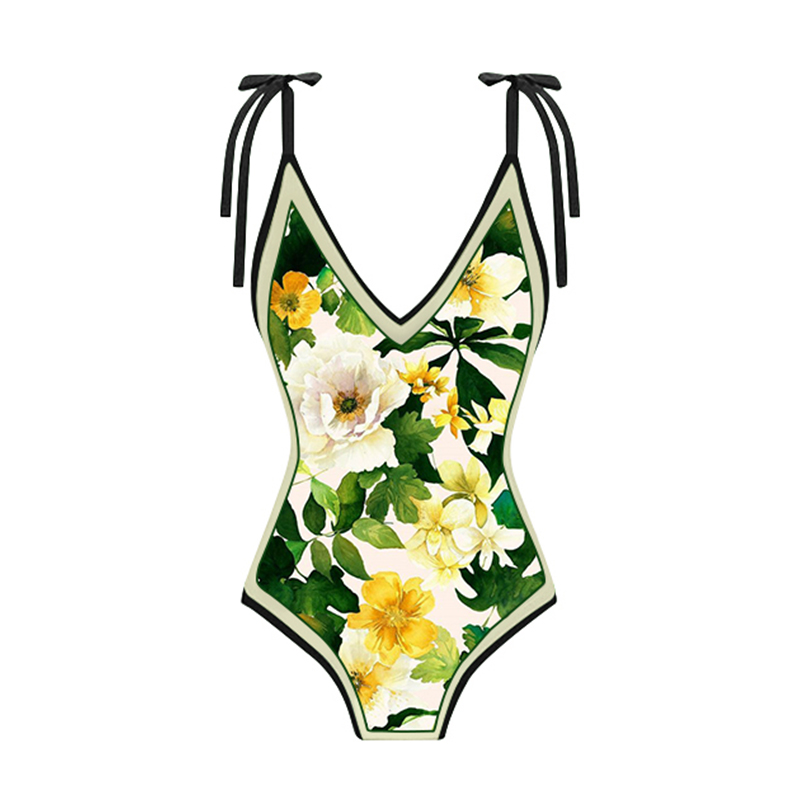 Rotimia Vintage green floral print swimsuit