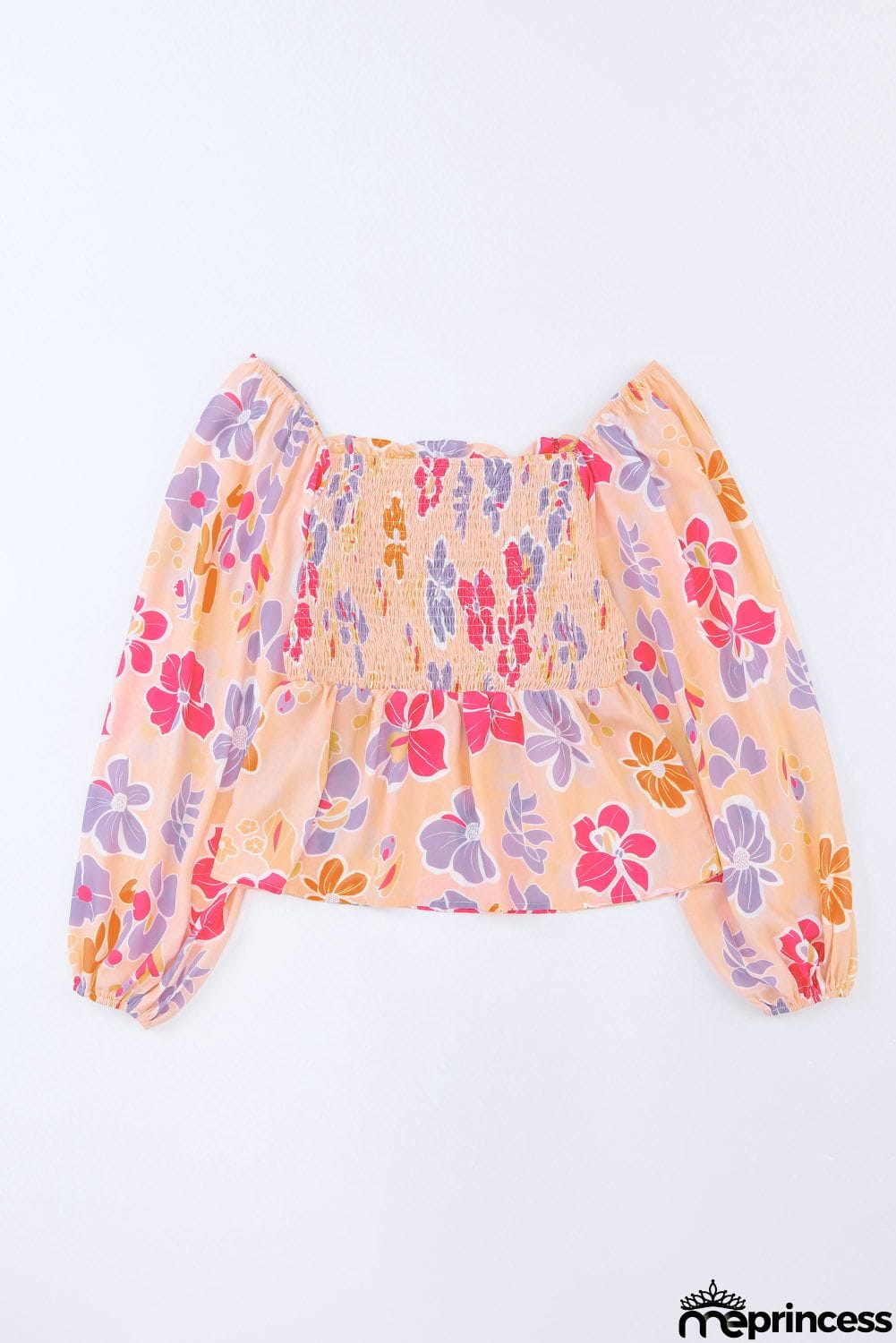 Floral Square Neck Smocked Blouse