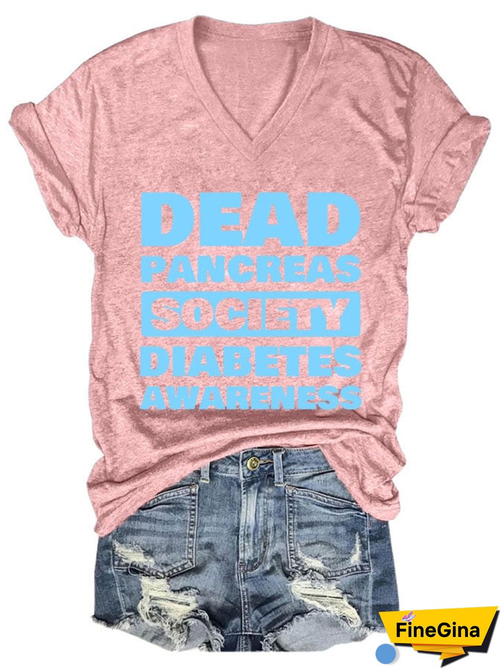 Women's Casual Diabetes Awareness Dead Pancreas Society Printed Short Sleeve T-Shirt