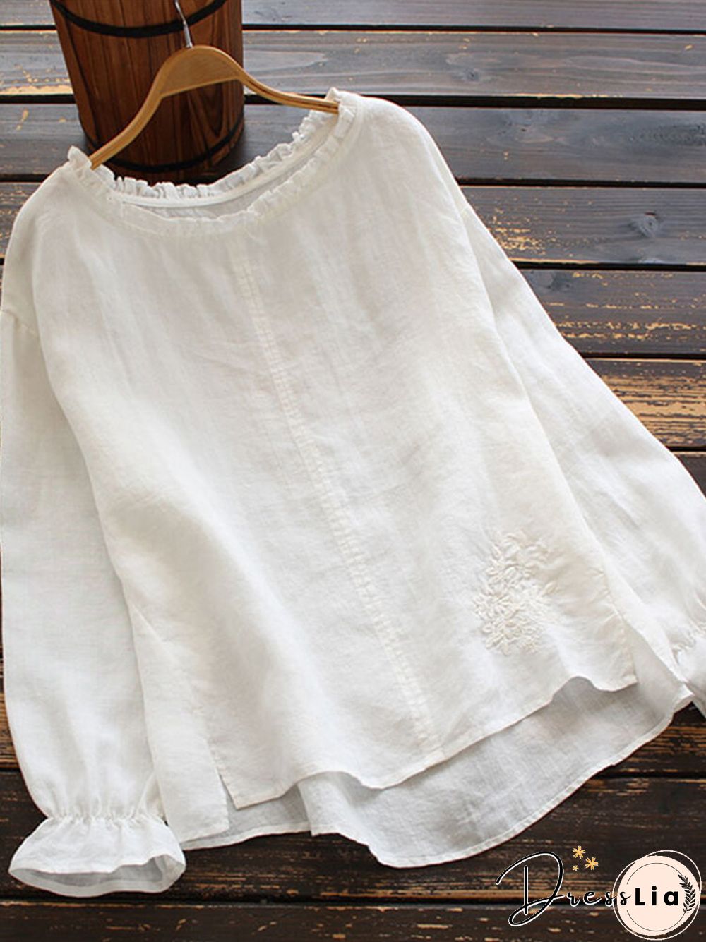 Calico Printed Ruffle Sleeve O-neck Blouse For Women