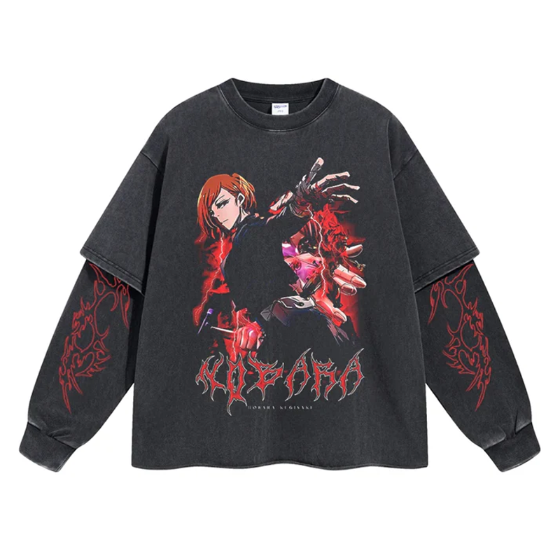 Jujutsu Kaisen Kugisaki Nobara Oversized Washed Long Sleeve T-Shirt