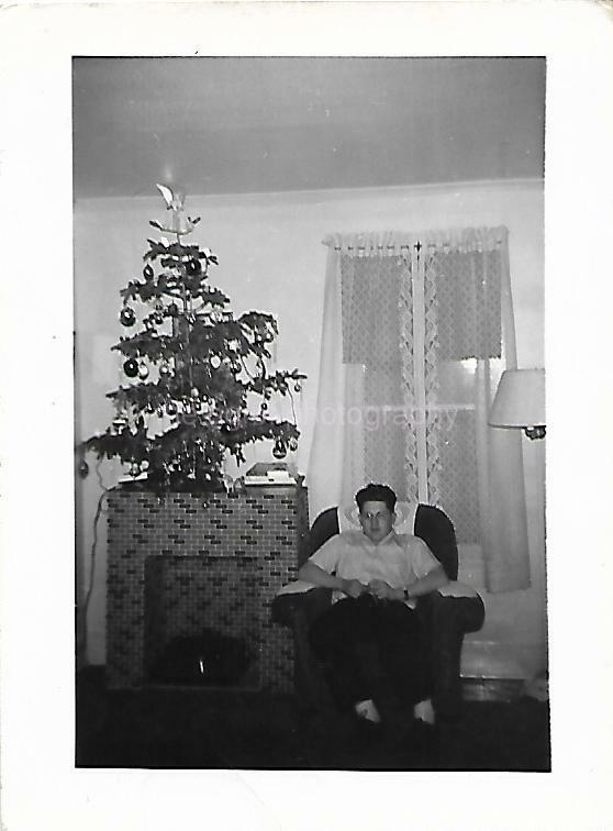 CHRISTMAS PORTRAIT intage FOUND Photo Poster painting Tree bwOriginal 07 20 F