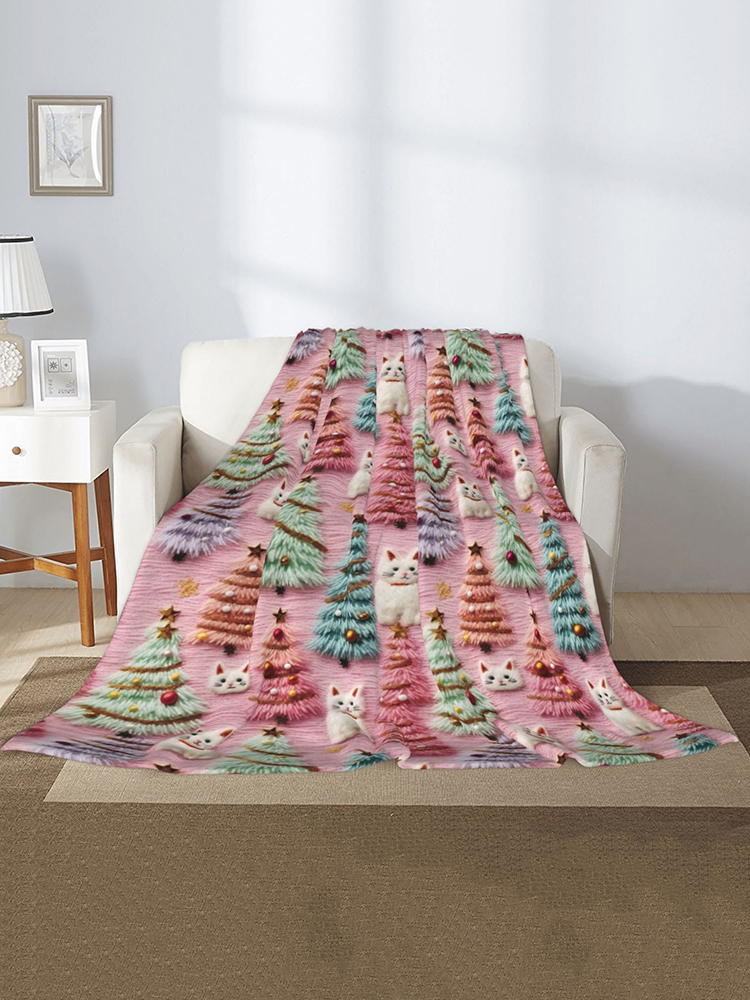 Comstylish Christmas Tree Cat Print Cozy Blanket