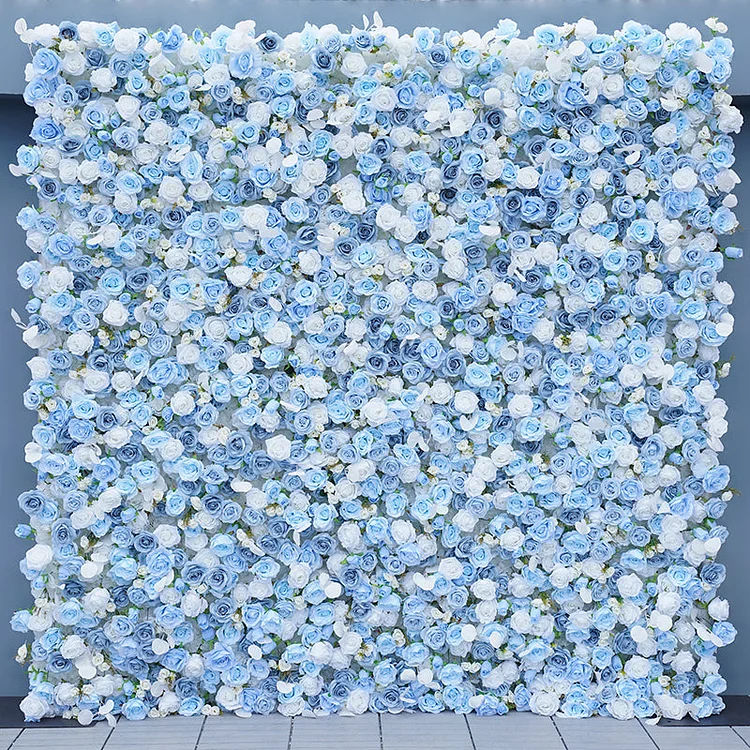 A7849 5D Blue White Rose Rolling Up Cloth Curtain Flower Wall