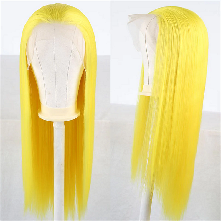 Bright Yellow Full Frontal Lace Front Wig 100 Human Hair Cosplay Wigs