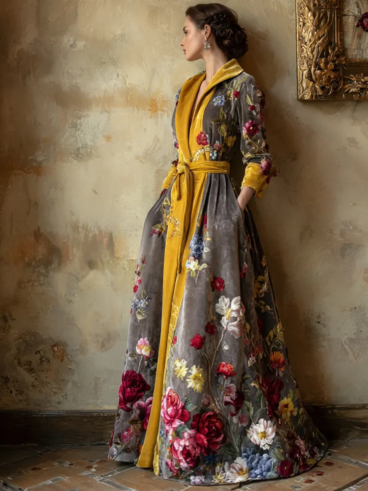 Autumn and winter elegant velvet long coat (with belt)