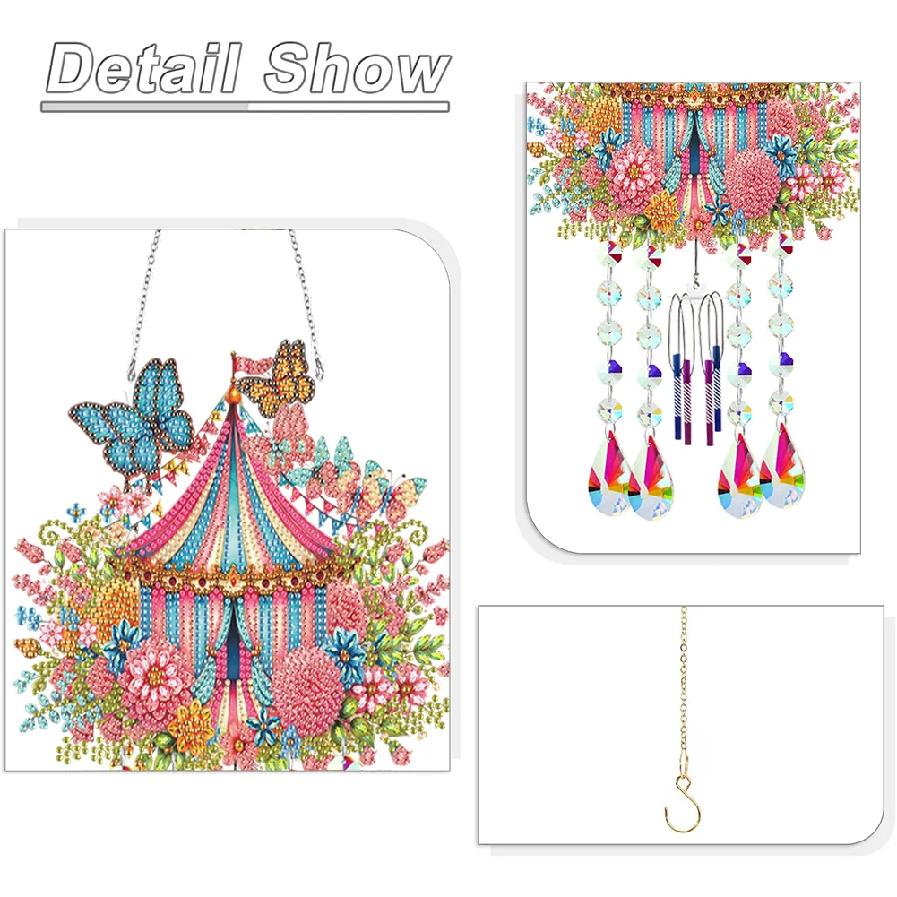 Double Sided Cabin 5D DIY Diamond Art Painting Wind Bell Hanging Sign for Wall