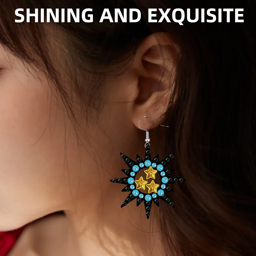 12 Pairs Sun Star Moon Diamond Painting Earrings DIY Diamond Art Earrings