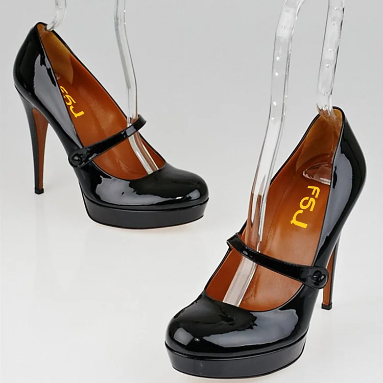 Black patent leather pumps round clearance toe