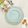 10 Pack | 9" Jade / Gold Scalloped Rim Plastic Dinner Plates, Disposable Party Plates