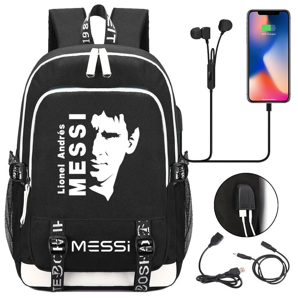 Buzzdaisy Get Your Little Messi Ready for School with our Lionel Messi Theme Backpack – Fits 15-inch Laptop, USB Charging Cable, and Ample Storage Space!