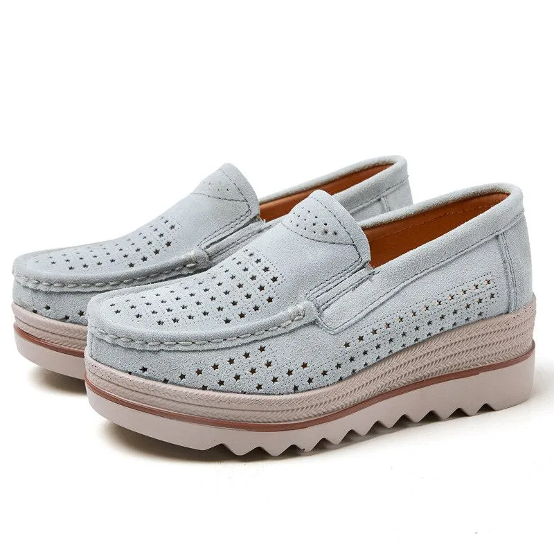 Women Spring Flats Shoes Platform Slip On Flats Heels Sneakers 2021 Womens Suede Leather Ladies Loafers Moccasins Casual Shoes