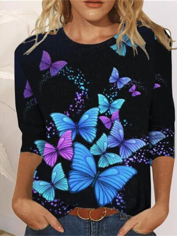 Women Long Sleeve V-neck Graphic Floral Printed Top