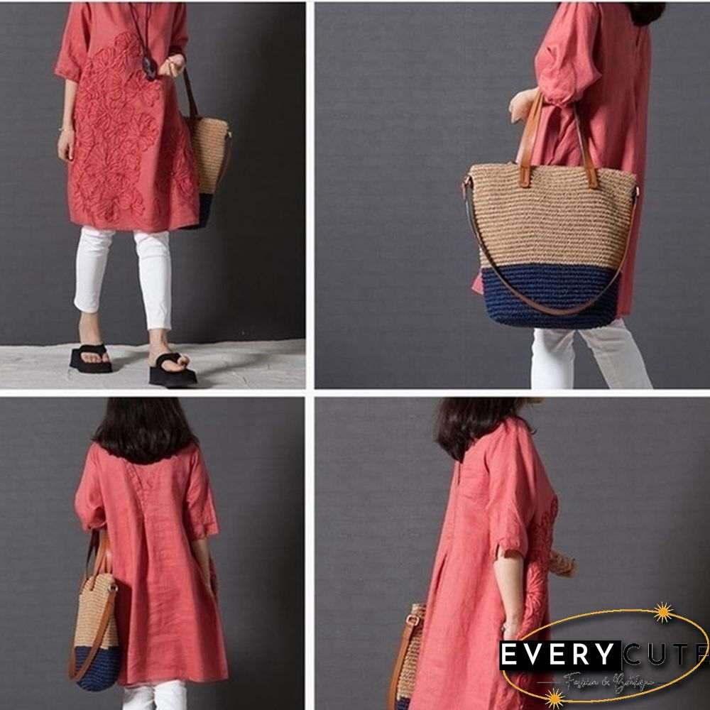 Women Fashion Summer Style T -shirt Loose Cotton Embroidered Casual Dress Plus Size Ladies Linen Dress