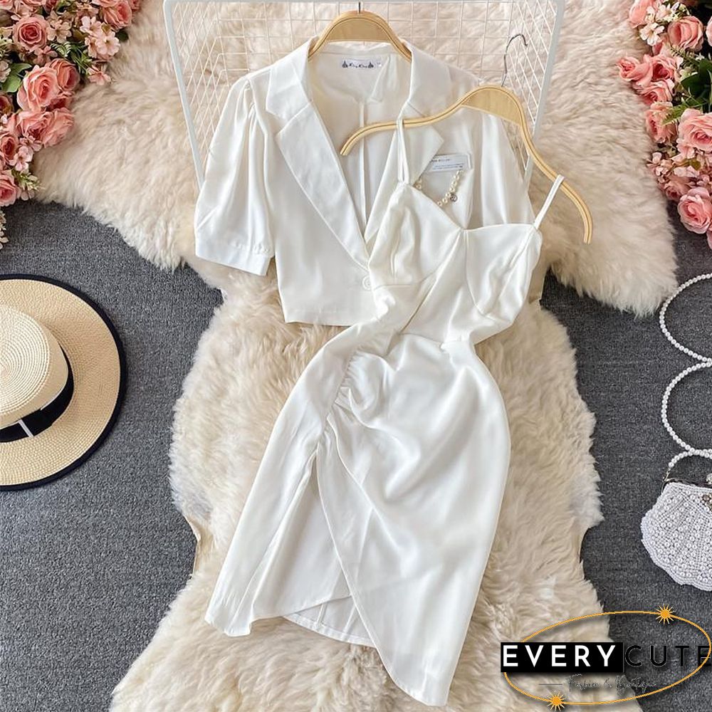 Fashion Lapel Coat+Cami Dress P11584