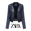 【ZARA】✨Elegancka sk&oacute;rzana kurtka damska, stylowa i wygodna na każdą okazję.