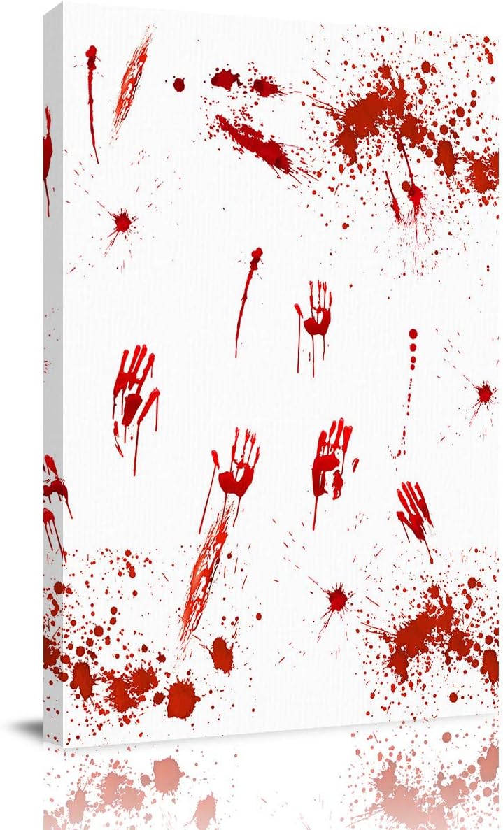AXMSYun Horror Scary Bloody Handprints Canvas Oil Painting Printing Wooden Frame Wall Art Blood Grunge Canvas Picture Artwork Bedroom Living Room Bathroom Office Ready to Hang 8x12 inch 8x12in (20x30cm)