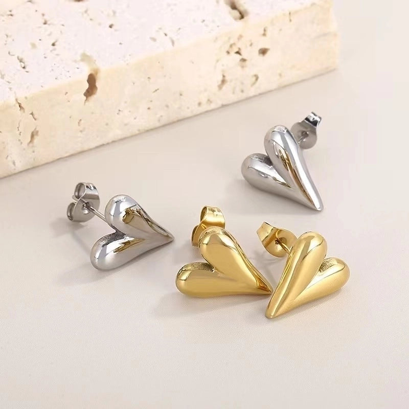 Titanium Steel Love Earrings Vacuum Plating Gold Simple Fashion Niche Design Women’s Water Drop Heart-shaped Earrings