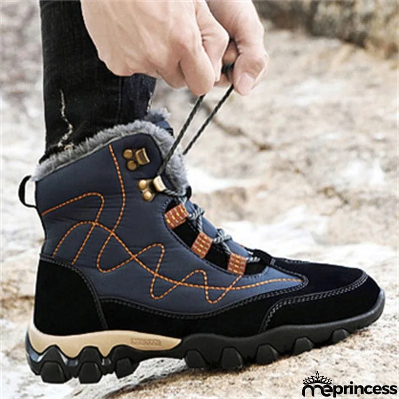 Mens Winter Hiking Keep Warm Plush Anti Slip Waterproof Snow Boots